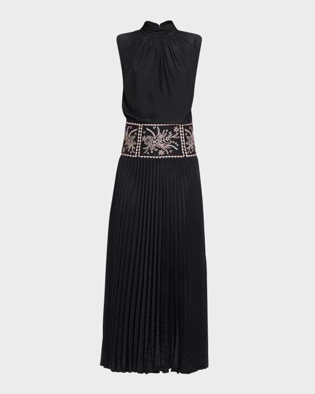 Kimberly Embroidered Pleated Midi Dress